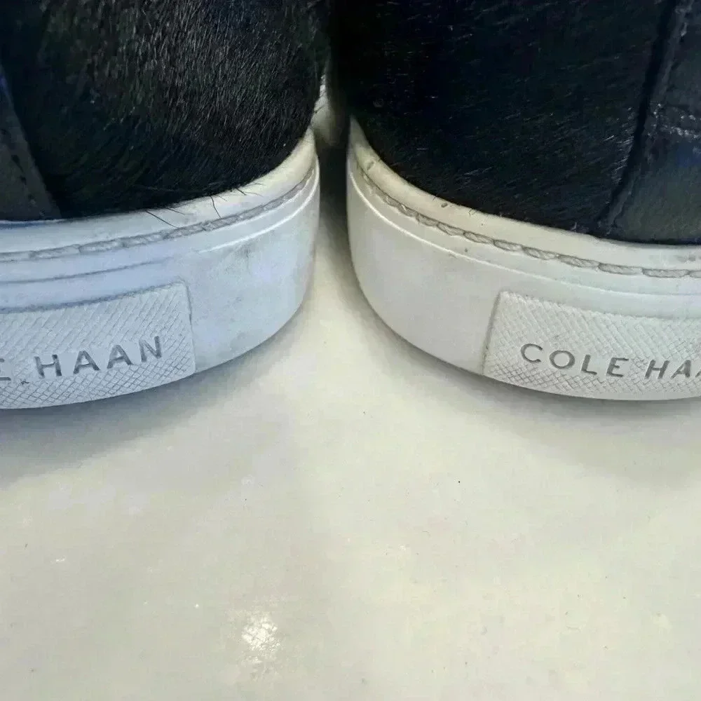 Cole Haan Grand OS slip on sneakers leather calf hair black size 8B